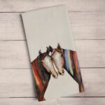 Horses with manes of many colors tea towel
